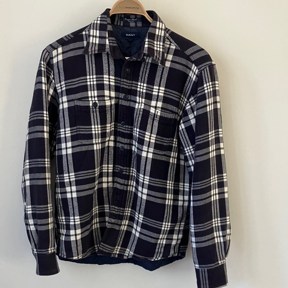 GANT Campus Flannel Over-Shirt w/ Quilted Lining Navy and White Plaid Men’s M - Picture 1 of 10